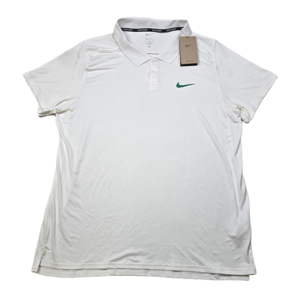 NikeCourt Tennis Polo Shirt Men's XL White‎ Green Logo Dri-FIT NEW